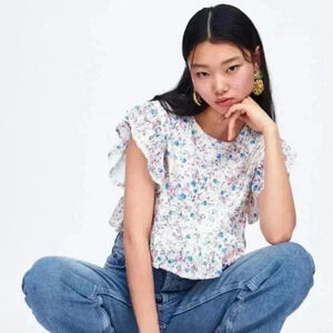 Zara Sequin Crop Ruffled Floral Top Ref 2488/009 Blogger’s favorite Size M